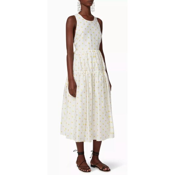 NEW! Stine Goya M Tulula Embroidered Daisy Midi Dress Open Back White Yellow - Picture 12 of 12